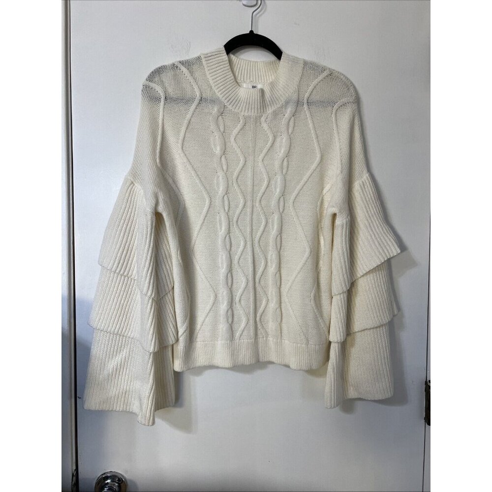 BP Women's M Ivory Cable Knit Sweater Tiered‎ Bell Long Sleeve Y2K